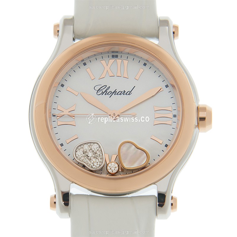 Chopard Happy Hearts Replica - Quartz - 18kt Rose Gold & Steel - White Dial, Buckle Clasp - Luxury Replica HAPPY HEARTS Watch